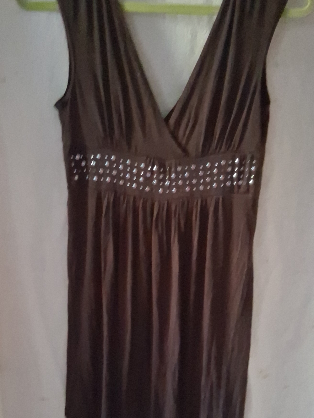 Groovy Glam Brown Sleeveless V-Neck Tunic with Studded Waist